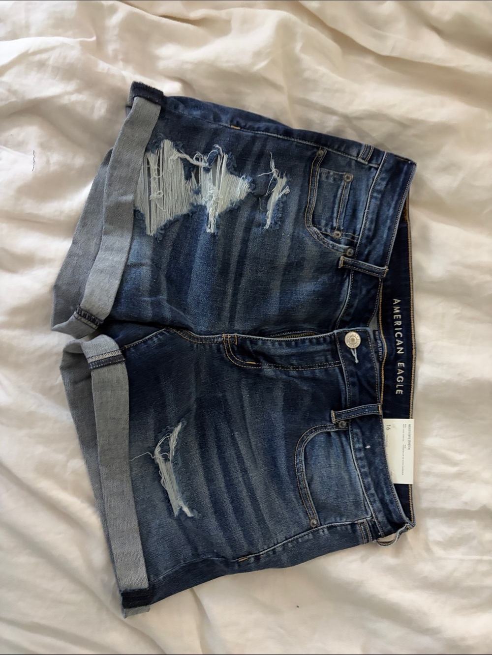 American Eagle Outfitters Dark Blue Distressed Denim Jean Shorts